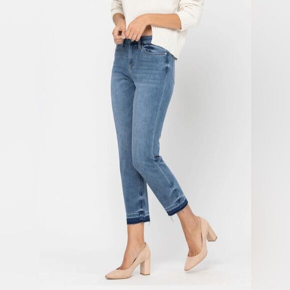 Judy Blue Thermadenim Undone Hem High Rise Boyfriend Ankle Stretch Jean Size 31 - Picture 2 of 10